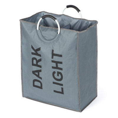 LIVIVO Laundry Basket with Two Sections For Light And Dark Washing, Collapsible for Simple Storage - Grey