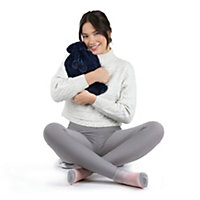 LIVIVO Long Hot Water Bottle with Faux Fur Removable Cover -  Navy Blue/2L