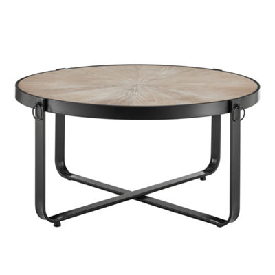 LIVIVO Luxury Round Coffee Table - Geometric Blonde Wood Living Room ...