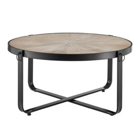 LIVIVO Luxury Round Coffee Table - Geometric Blonde Wood Living Room Unit for Dining Room, Lounge & Bedroom