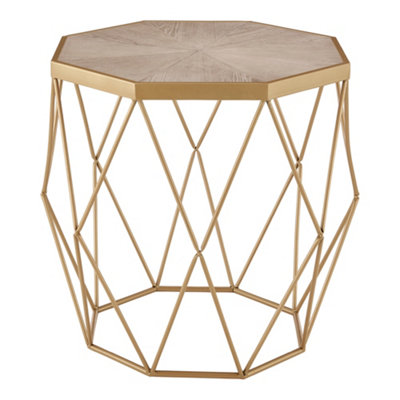 LIVIVO Luxury Round Side Sofa Coffee Table - Geometric Blonde Wood Bedside Unit, For Living, Dining Room, Lounge & Bedroom