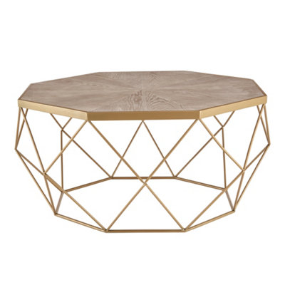 LIVIVO Luxury Round Side Sofa Coffee Table - Geometric Blonde Wood Bedside Unit, For Living, Dining Room, Lounge & Bedroom