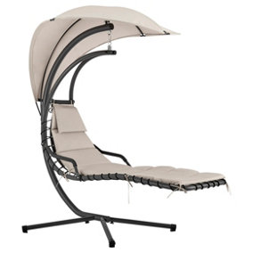 LIVIVO Luxury Soft Padded Hanging Sun Lounger with a Canopy - Outdoor Garden Hammock for Patio, Decking & Balcony - Beige