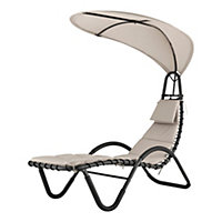 LIVIVO Luxury Soft Padded Sun Lounger with a Canopy - Outdoor Garden Furniture for Patio, Decking & Balcony - Beige