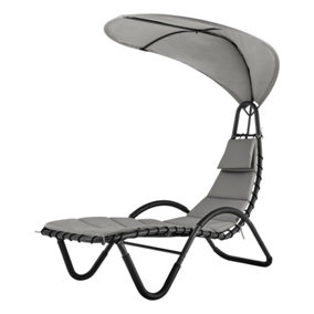 LIVIVO Luxury Soft Padded Sun Lounger with a Canopy - Outdoor Garden Furniture for Patio, Decking & Balcony - Grey