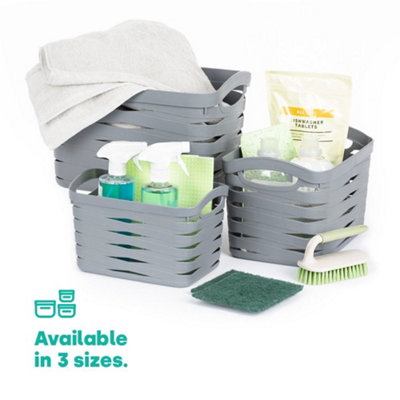 LIVIVO Medium Plastic Storage Organiser with Durable Handles & Stackable. - Perfect Basket for Kitchen, Bathroom &  Laundry Room