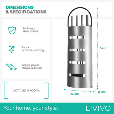 LIVIVO Modern Fireplace Companion Set - 5 Piece Tool Set with Shovel, Broom, Tongs, Poker & Rack