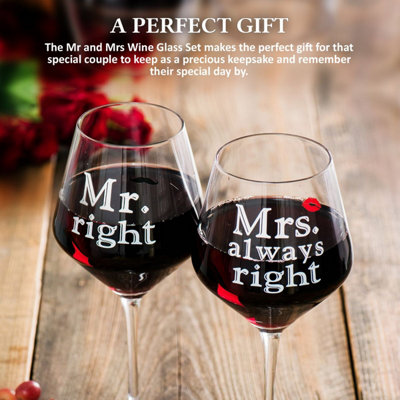 LIVIVO Mr Right Mrs Always Right Wine Glasses Christmas Gift Set for Wedding Dad Anniversary