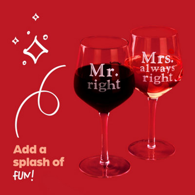 LIVIVO Mr Right Mrs Always Right Wine Glasses Christmas Gift Set for Wedding Dad Anniversary