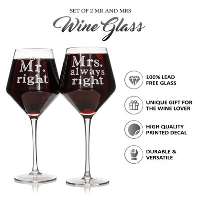 Lot De 2 Verres à Vin Mr Right Avec Inscription « Mrs Always Right » Pour Couple, Fiançailles, Mariage, Fête Prénuptiale, Cadeaux De Noël Pour Marié, Saint-Valentin, 450ml Avec Boîte Cadeau | Rakuten