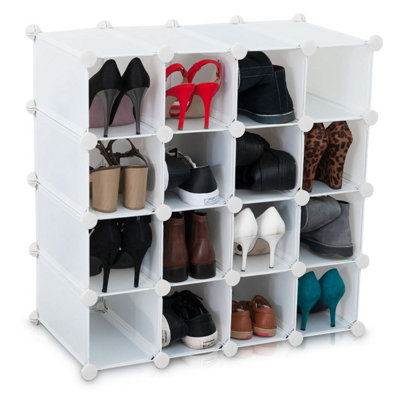 LIVIVO Multi-Purpose 16-Section Interlocking Cube Shoe Rack Organiser with Back Panels - Holder with Space for 16 Pairs of Shoes