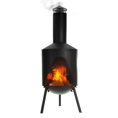 LIVIVO Outdoor Garden Chimenea Heater - Made from Coated Steel Metal, BBQ Fire Pit with Wide Area Log Store - Black/138cm Price Comparisons | Compare The Build