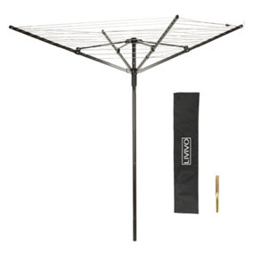 LIVIVO Outdoor Garden Rotary Washing Line - 4 Arm Folding Clothes Dryer, 45M Airer with a free Ground Spike & Cover - Black