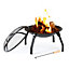 LIVIVO Outdoor Large Round Fire Pit with Poker & Spark Screen - Camping Heater & Fire Burning Bowl with Log Burner - Black