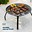 LIVIVO Outdoor Large Round Fire Pit with Poker & Spark Screen - Camping Heater & Fire Burning Bowl with Log Burner - Black