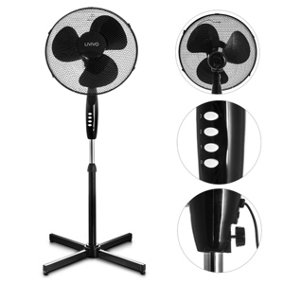 LIVIVO Pedestal Standing Floor Fan - 16 Inch, 3 Speed Settings, Remote Control, Oscillating Function & Adjustable Height - Black