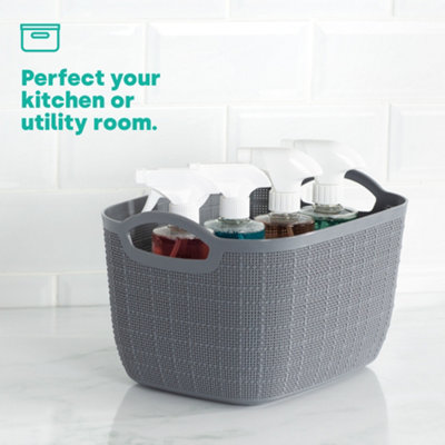 LIVIVO Plastic Storage Basket - with Durable Handles, Stackable. Perfect Organiser for Kitchen, Bathroom &  Laundry Room - Medium