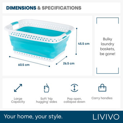 LIVIVO Pop Up Collapsible Laundry Storage Basket -  Turquoise/36L