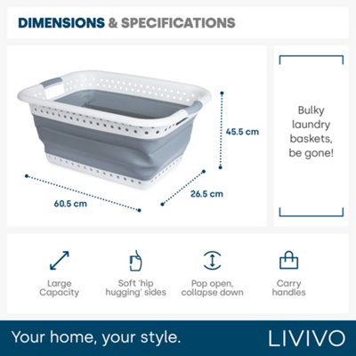 LIVIVO Pop-Up Laundry Storage Basket - Grey/37L