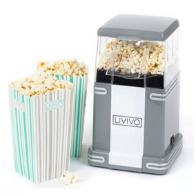 LIVIVO Retro Popcorn Maker - 6 Serving Boxes and Butter Scoop, 1200W Free Hot Air Popped Cinema Popcorn at Home, Electric - Grey