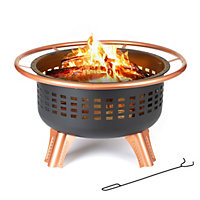 LIVIVO Saturn Fire Pit with Copper Ring and BBQ Grill - Black