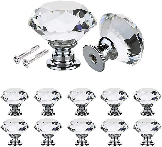LIVIVO Set of 10 Crystal Glass Door Knobs - Diamond Drawer Knobs