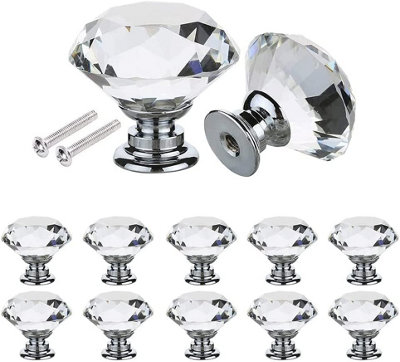 LIVIVO Set of 10 Crystal Glass Door Knobs - Diamond Drawer Knobs for  Kitchen & Bedroom Cabinets