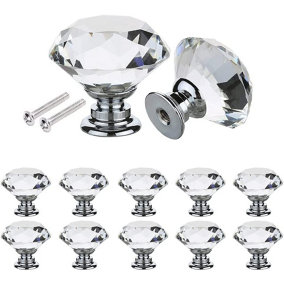 LIVIVO Set of 10 Crystal Glass Door Knobs - Diamond Drawer Knobs for Kitchen & Bedroom Cabinets
