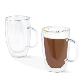 LIVIVO Set of 2 Double Wall Coffee Mugs - Insulated Glass Cups with Handles, Heat-Resistant & Stylish Coffee, Tea, Cappuccinos Mug