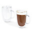 LIVIVO Set of 2 Double Wall Twist Coffee Mugs with Handle - Insulated Heat-Resistant Glass Cups