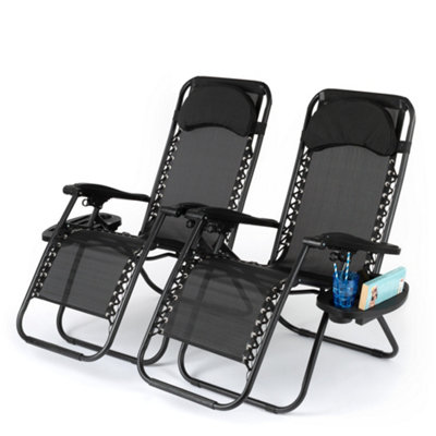 LIVIVO Set of 2 Gravity Chairs & Side Tables - Black