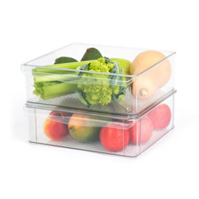 LIVIVO Set of 2 Stackable Fridge Containers- Clear Storage Organiser Boxes for Refrigerator Cabinet & Pantry - Extra Large