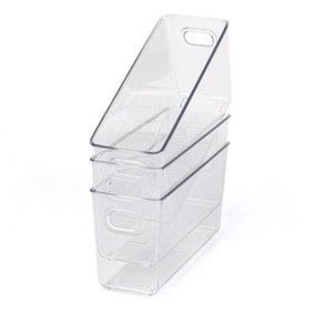 LIVIVO Set of 3 Plastic Fridge Organisers - Stackable Storage Containers Boxes for Fridge, Desk & Wardrobe - Extra Large