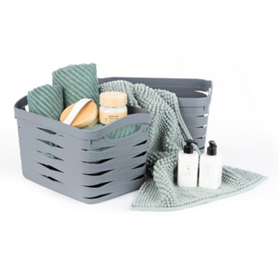 LIVIVO Set of 3 Plastic Storage Organiser with Durable Handles & Stackable - Perfect Kitchen, Bathroom &  Laundry Room