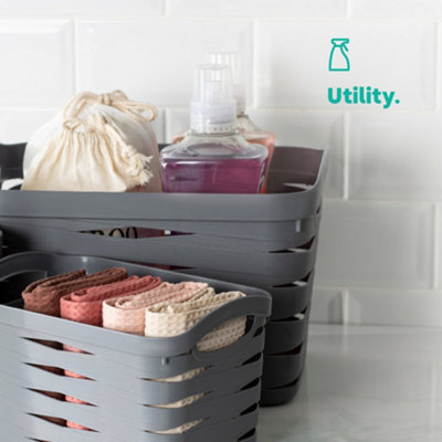 LIVIVO Set of 3 Plastic Storage Organiser with Durable Handles & Stackable - Perfect Kitchen, Bathroom &  Laundry Room