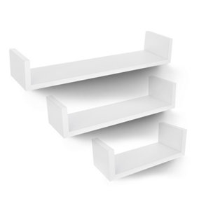 LIVIVO Set of 3 Wall Floating Shelves - Screw Mounted Invisible Fittings, Modern Decorative Display Storage Shelf - White