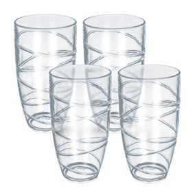 LIVIVO Set of 4 Clear Plastic Acrylic Drink Tumblers w/ Swirl Design - Stackable Glasses Great for Picnics, BBQ & Poolside Parties