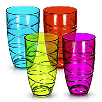 LIVIVO Set of 4 Colourful Plastic Drink Tumblers w/ Swirl Design - Stackable Glasses for Summer Picnics, BBQ & Poolside Parties