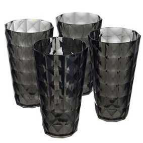 LIVIVO Set of 4 Plastic Party Tumblers - Reusable, Strong & Durable Diamond Prism Design Drinking Cups