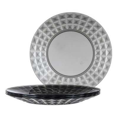 LIVIVO Set of 4 Reusable Plastic Dinner Plates Grey DIY at B Q