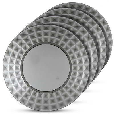 LIVIVO Set of 4 Reusable Plastic Dinner Plates - Grey