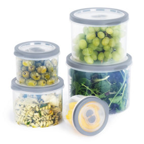 LIVIVO Set of 5 Cylinder Storage Containers with Grey Lids - BPA Free, Stackable & Airtight Plastic Pantry Organiser