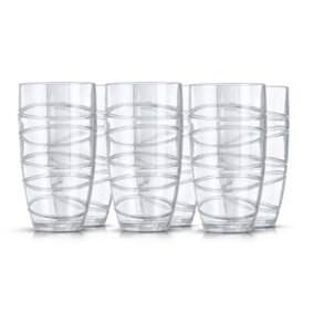 LIVIVO Set of 6 Clear Plastic Drink Tumblers Glasses - 700ml Acrylic Party & Picnic Tumbler Glasses with Swirl Design