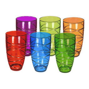 LIVIVO Set of 6 Coloured Plastic Drink Tumblers Glasses - 700ml Acrylic Party & Picnic Tumbler Glasses with Swirl Design