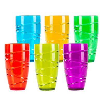 LIVIVO Set of 6 Coloured Plastic Drink Tumblers Glasses