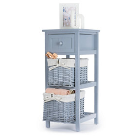 LIVIVO 'Shabby Chic' Style Wooden Bedside Cabinet - Ready Assembled with Upper Wooden Drawer and Cloth Lined Wicker Storage Basket