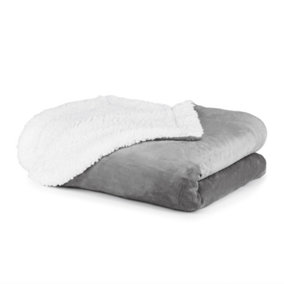 LIVIVO Sherpa Throw - Reversible Luxury Fleece Warm Blanket Home Sofa Bed - (Dark Grey)/Single