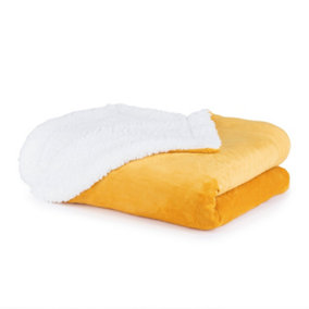 LIVIVO Sherpa Throw - Reversible Luxury Fleece Warm Blanket Home Sofa Bed - (Ochre)/Single