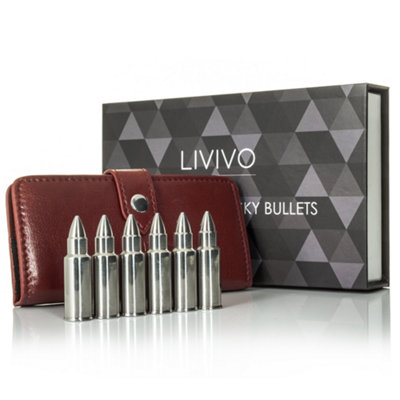 LIVIVO Stainless Steel Drinking Stones - Ice Stones for Drinks, Chilling Cubes for Liquor, Reusable Metal Rocks with Leather Pouch