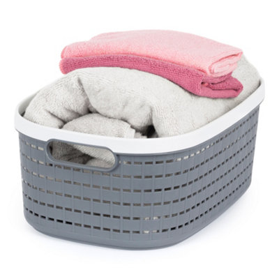 LIVIVO Storage Basket - Tidy Organiser, Plastic Carry Handles, Easy Storage & Stackable - 14L/Grey